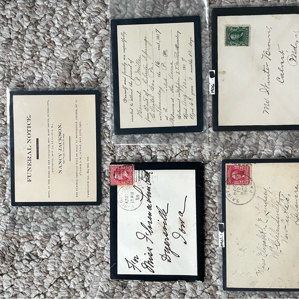 Mourning letters sold as a set